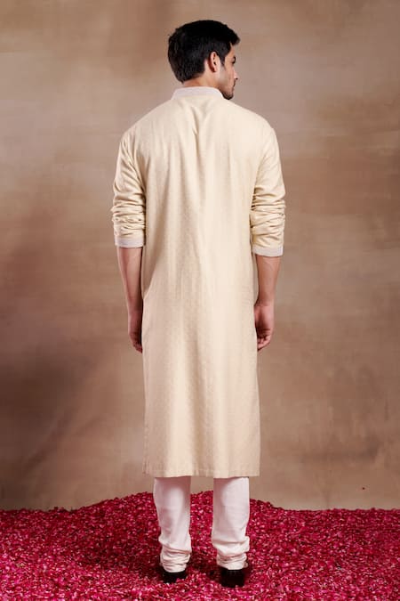 Shop_SHASHA GABA_Beige Silk Diamonds Mystic Fleur Dori Embroidered Kurta _at_Aza_Fashions