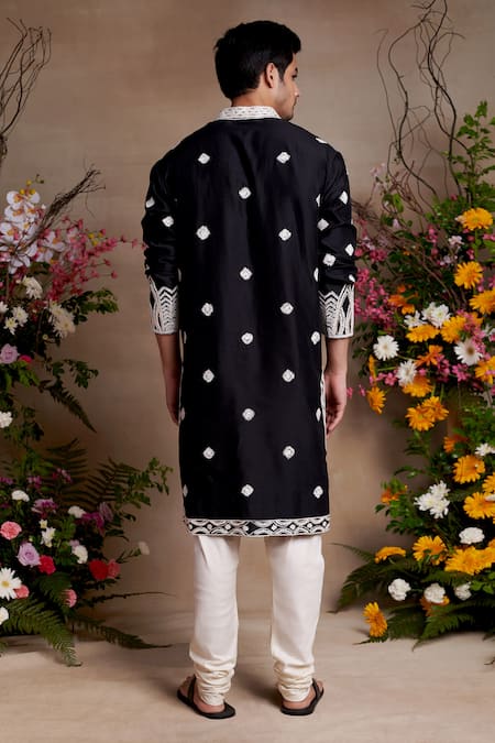 Shop SHASHA GABA Black Silk Pearls, Embroidery Starburst Resham Thread Kurta at Aza Fashions Shop_SHASHA GABA_Black Silk Pearls, Embroidery Starburst Resham Thread Kurta _at_Aza_Fashions