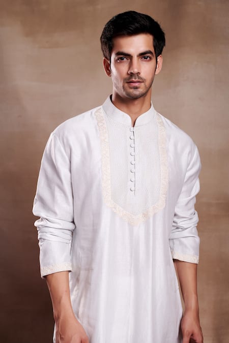 SHASHA GABA_Blue Silk Embroidery Pintucked Yoke Kurta _Online_at_Aza_Fashions