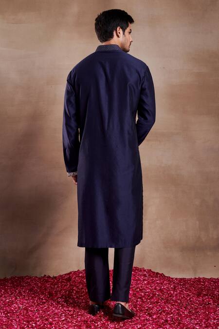 Shop SHASHA GABA Blue Silk Embroidery Pintucked Resham Jaal Yoke Kurta at Aza Fashions Shop_SHASHA GABA_Blue Silk Embroidery Pintucked Resham Jaal Yoke Kurta _at_Aza_Fashions