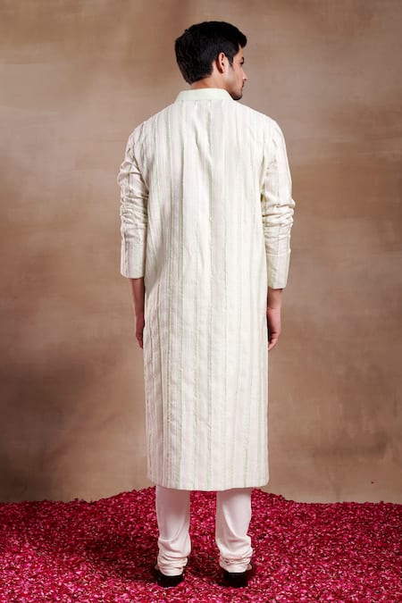 Shop SHASHA GABA Green Silk Embroidery Pintucked Zari Work Kurta at Aza Fashions Shop_SHASHA GABA_Green Silk Embroidery Pintucked Zari Work Kurta _at_Aza_Fashions