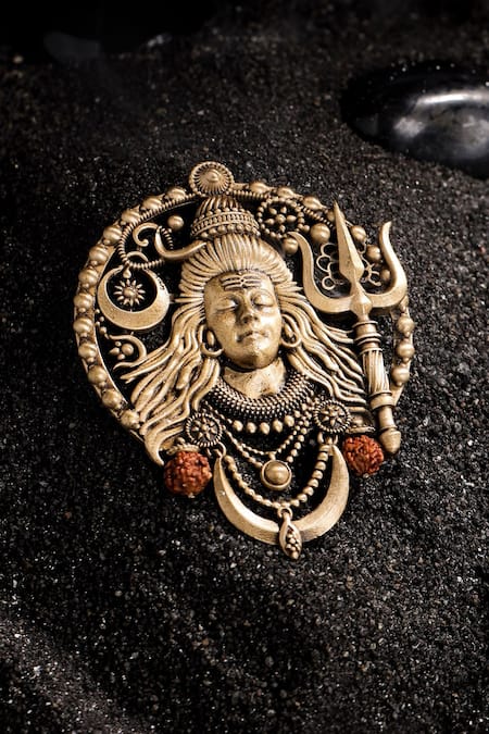 Cosa Nostraa Mahadev Motif Carved Brooch 