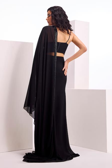 Shop Namrata Joshipura Black Georgette Embroidery, Tassels, Metallic Cord Pre-draped Saree With Blouse at Aza Fashions Shop_Namrata Joshipura_Black Georgette Embroidery, Tassels, Metallic Cord Pre-draped Saree With Blouse _at_Aza_Fashions