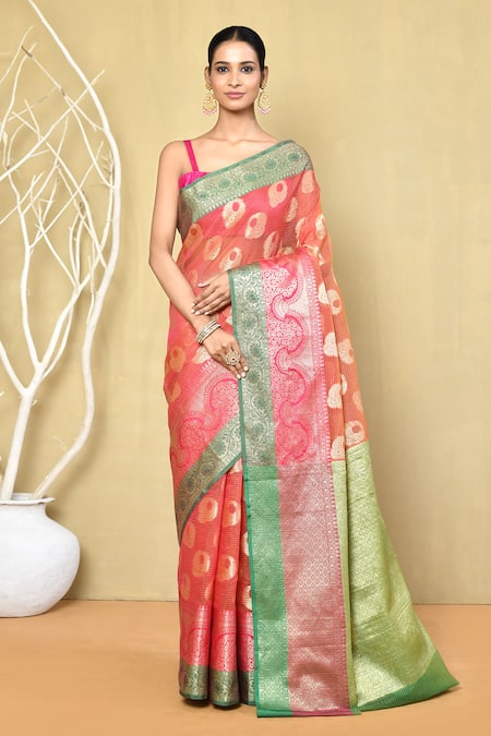Nazaakat by Samara Singh Multi Color Saree Banarasi Cotton Silk Woven Blossom With Running Blouse