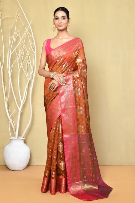 Nazaakat by Samara Singh Multi Color Saree Banarasi Cotton Silk Woven Florette With Running Blouse