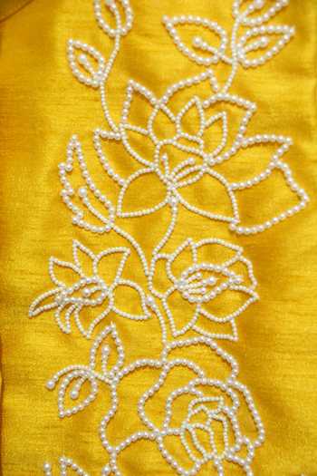 Shop_Byb Premium_Yellow Silk Pearls, Embroidery Floral Bundi Kurta Set _Online_at_Aza_Fashions