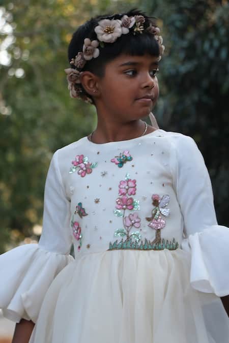 Byb Premium_White Organza Embroidery Fairy Hand Gown _at_Aza_Fashions