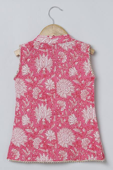 Buy_Byb Premium_Pink Cotton Embroidery Floral Print Kurta And Dhoti Pant Set_Online_at_Aza_Fashions