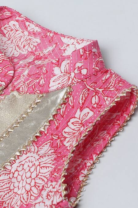 Byb Premium_Pink Cotton Embroidery Floral Print Kurta And Dhoti Pant Set_at_Aza_Fashions