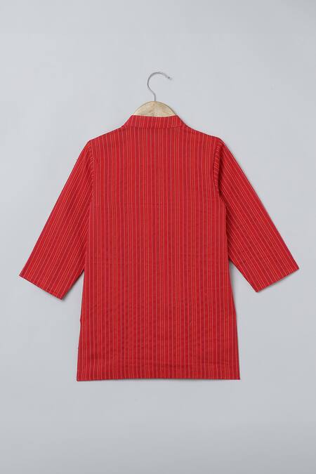 Buy_Byb Premium_Red Cotton Embroidery Kantha Stitch Line Kurta And Pyjama Set _Online_at_Aza_Fashions