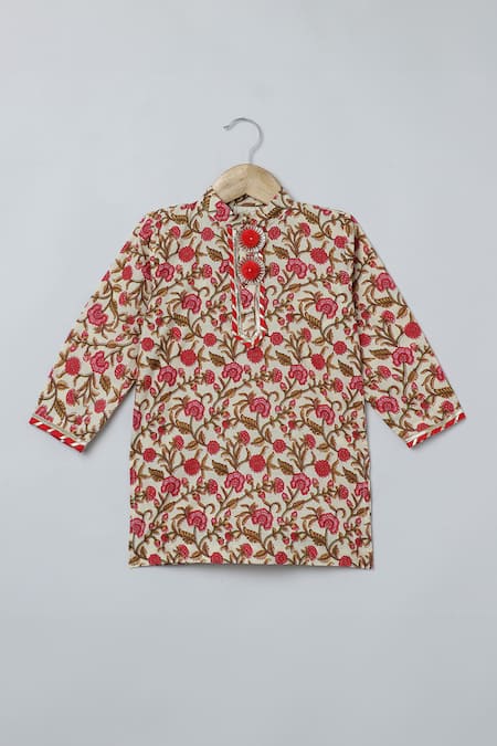 Byb Premium_Multi Color Cotton Gota Patti, Jaipuri Floral Print Kurta And Pyjama Set _Online_at_Aza_Fashions