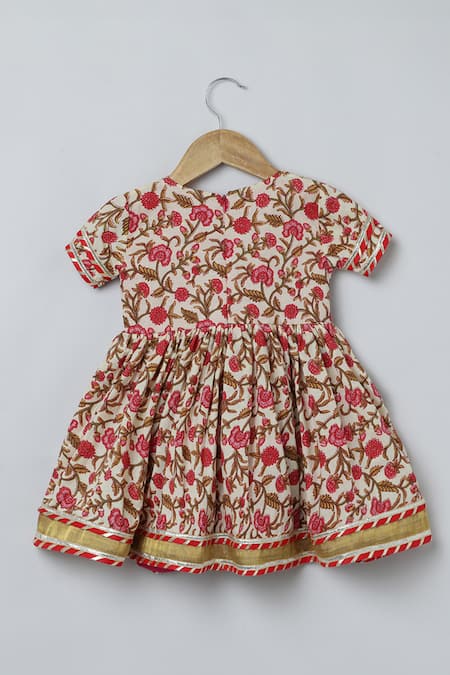 Byb Premium_Multi Color Cotton, Chiffon Tassels, Gota Floral Print Anarkali Sharara Set _at_Aza_Fashions