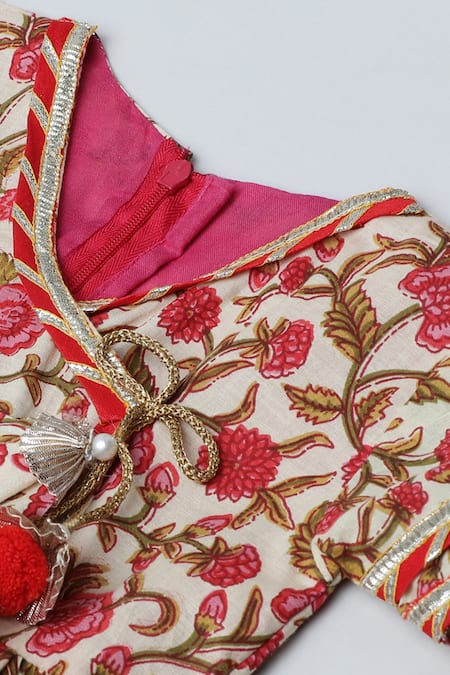 Shop_Byb Premium_Multi Color Cotton, Chiffon Tassels, Gota Floral Print Anarkali Sharara Set 