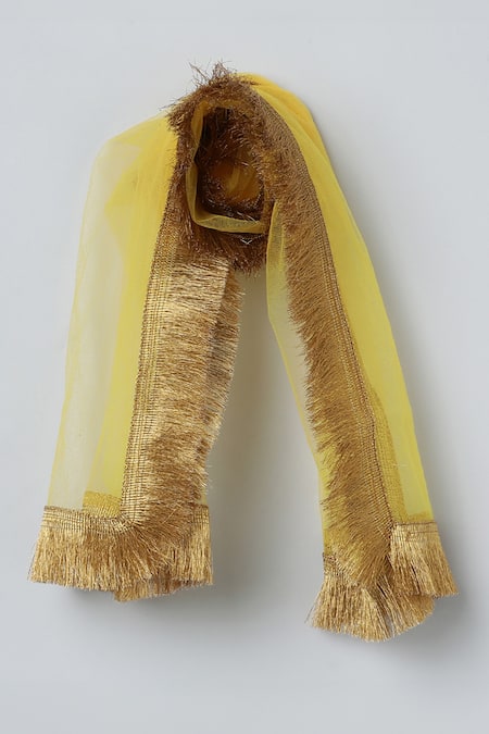 Byb Premium_Green Silk Gota Patti, Fringe Work Blouse Lehenga Set _Online_at_Aza_Fashions