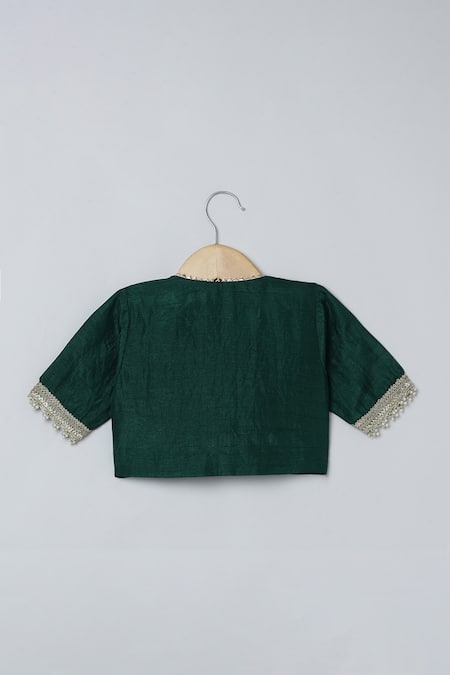 Shop_Byb Premium_Green Silk Gota Patti, Fringe Work Blouse Lehenga Set _Online_at_Aza_Fashions