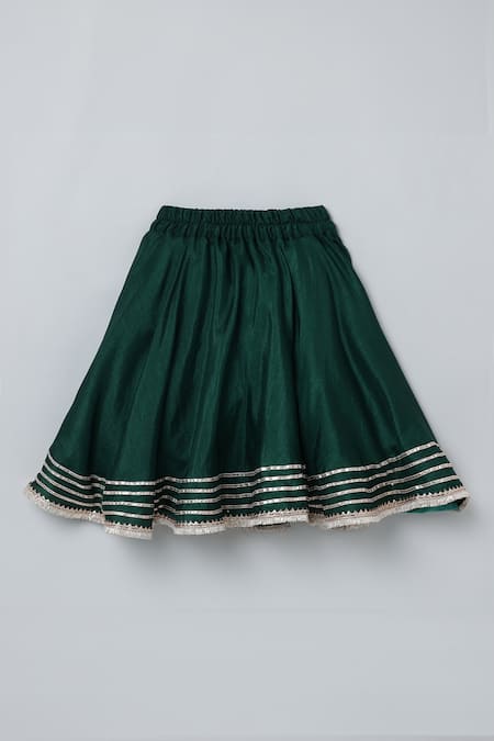 Byb Premium_Green Silk Gota Patti, Fringe Work Blouse Lehenga Set _at_Aza_Fashions