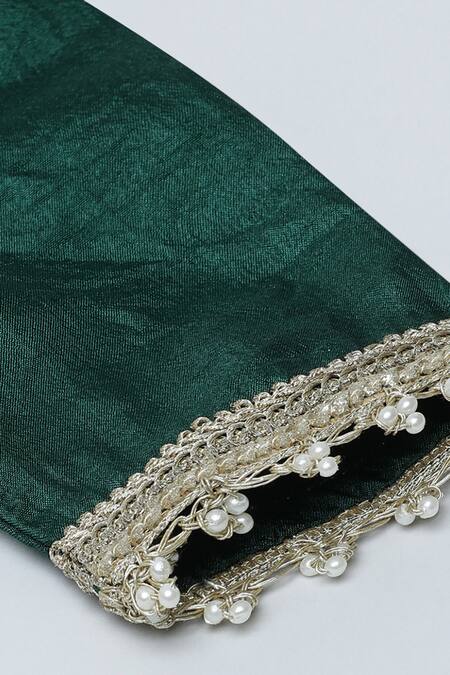 Shop_Byb Premium_Green Silk Gota Patti, Fringe Work Blouse Lehenga Set 