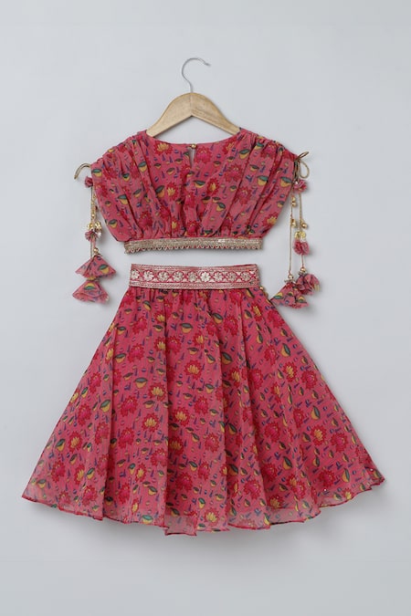 Byb Premium Lotus Print Pleated Top & Skirt Set 