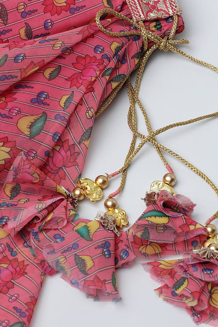 Buy_Byb Premium_Pink Georgette Tassels Lotus Print Pleated Top And Skirt Set 