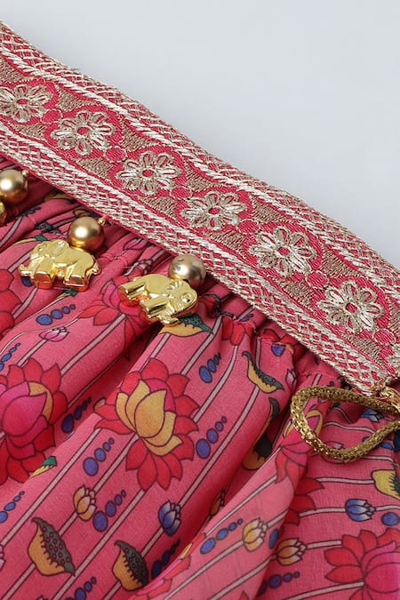 Shop_Byb Premium_Pink Georgette Tassels Lotus Print Pleated Top And Skirt Set 