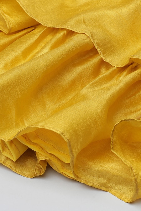 Byb Premium_Yellow Velvet, Silk Tassels Floral Embroidered Top And Layered Skirt Set _Online_at_Aza_Fashions