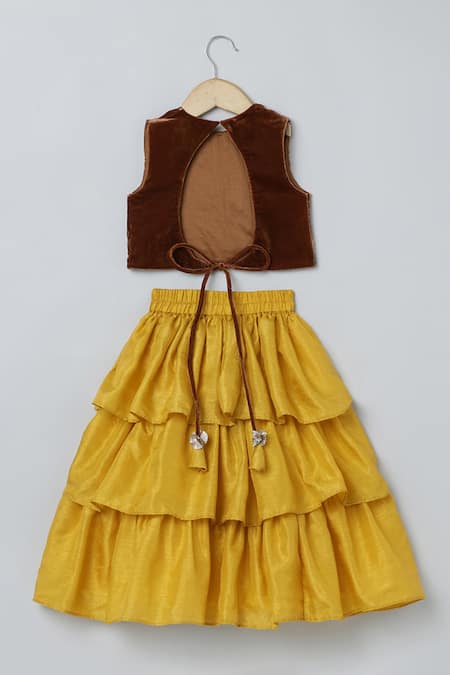 Byb Premium Floral Embroidered Top & Layered Skirt Set 