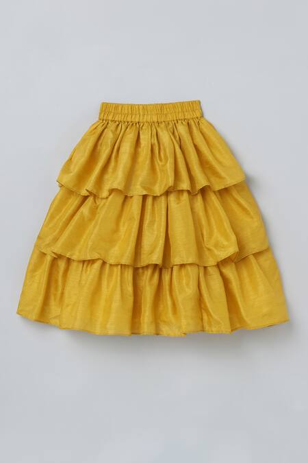 Byb Premium_Yellow Velvet, Silk Tassels Floral Embroidered Top And Layered Skirt Set _at_Aza_Fashions