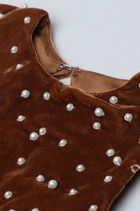 Buy_Byb Premium_Yellow Velvet, Silk Tassels Floral Embroidered Top And Layered Skirt Set 