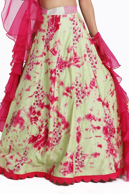 Buy_Nitisha Kashyap Official_Green Silk, Organza, Georgette Beads, Sequins, Embroidered Blouse Lehenga Set _Online_at_Aza_Fashions