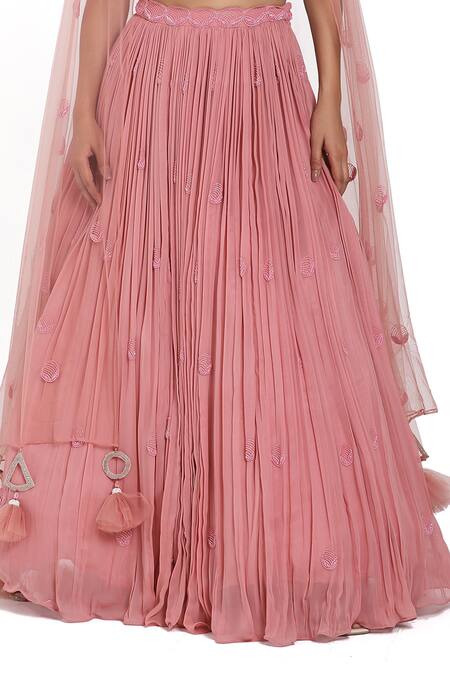 Nitisha Kashyap Official_Pink Silk, Net, Georgette Cut Work, Beads, Cutdana Blouse Lehenga Set _Online_at_Aza_Fashions