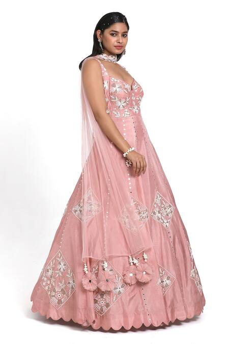 Nitisha Kashyap Official_Pink Silk, Net Cut Work, Sequins, Beads Embroidered Anarkali With Dupatta _Online_at_Aza_Fashions