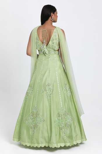 Shop Nitisha Kashyap Green Silk, Net Embroidery, Beads V-neck Mint Hand Anarkali Set at Aza Fashions Shop_Nitisha Kashyap_Green Silk, Net Embroidery, Beads V-neck Mint Hand Anarkali Set _at_Aza_Fashions