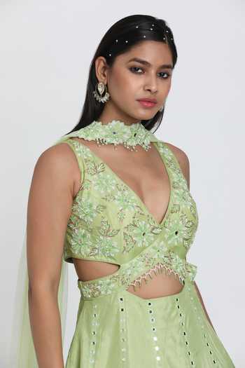Buy Nitisha Kashyap Green Silk, Net Embroidery, Beads V-neck Mint Hand Anarkali Set Online at Aza Fashions Buy_Nitisha Kashyap_Green Silk, Net Embroidery, Beads V-neck Mint Hand Anarkali Set _Online_at_Aza_Fashions