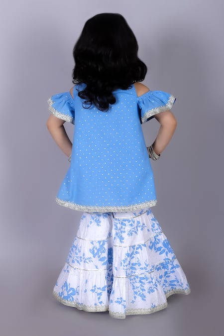 Lil Drama Foil Polka Print Cold Shoulder Kurta Sharara Set 