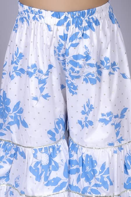 Shop_Lil Drama_Blue Cotton Foil Printing Polka Cold Shoulder Kurta Sharara Set _Online_at_Aza_Fashions