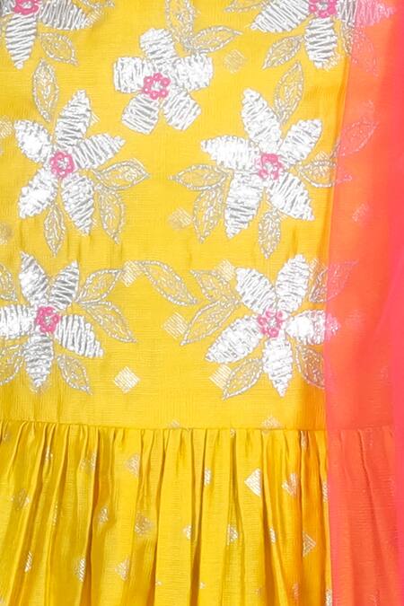 Buy Lil Drama Yellow Viscose, Rayon Gota Patti, Foil Floral Embroidered Kurta Sharara Set Online at Aza Fashions Buy_Lil Drama_Yellow Viscose, Rayon Gota Patti, Foil Floral Embroidered Kurta Sharara Set_Online_at_Aza_Fashions