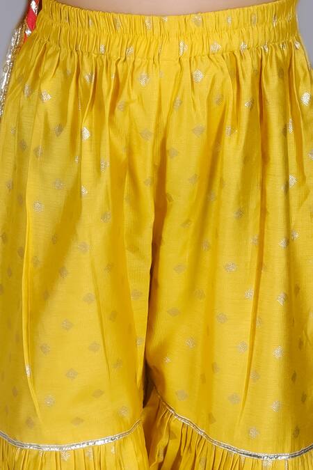 Shop Lil Drama Yellow Viscose, Rayon Gota Patti, Foil Floral Embroidered Kurta Sharara Set Online at Aza Fashions Shop_Lil Drama_Yellow Viscose, Rayon Gota Patti, Foil Floral Embroidered Kurta Sharara Set_Online_at_Aza_Fashions