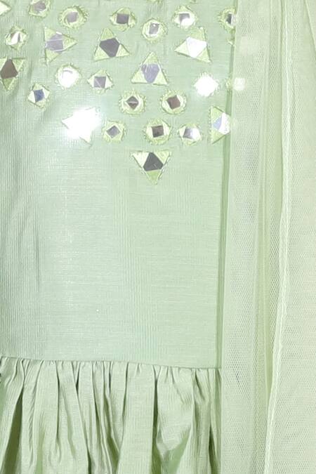 Buy_Lil Drama_Green Cotton, Viscose, Net Mirrors Embroidered Kurta Sharara Set _Online_at_Aza_Fashions
