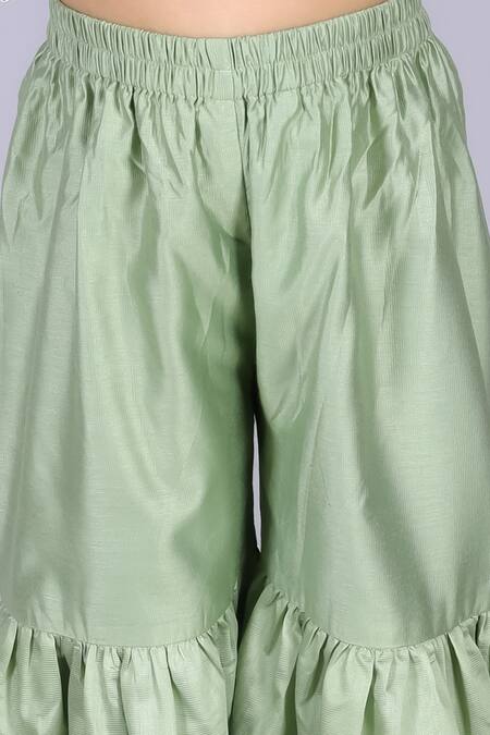 Shop_Lil Drama_Green Cotton, Viscose, Net Mirrors Embroidered Kurta Sharara Set _Online_at_Aza_Fashions