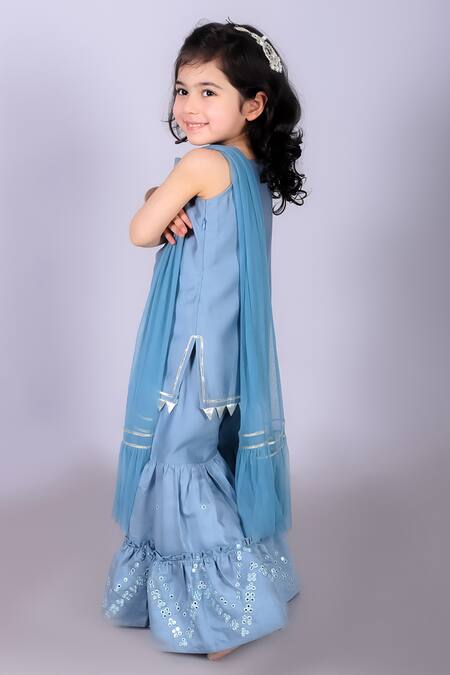 Buy Lil Drama Blue Viscose, Net Mirrors, Embroidery Floral Kurta Sharara Set Online at Aza Fashions Buy_Lil Drama_Blue Viscose, Net Mirrors, Embroidery Floral Kurta Sharara Set_Online_at_Aza_Fashions