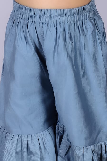 Lil Drama Blue Viscose, Net Mirrors, Embroidery Floral Kurta Sharara Set at Aza Fashions Lil Drama_Blue Viscose, Net Mirrors, Embroidery Floral Kurta Sharara Set_at_Aza_Fashions