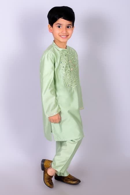 Lil Drama Green Viscose, Cotton Mirrors Work Kurta And Pant Set Online at Aza Fashions Lil Drama_Green Viscose, Cotton Mirrors Work Kurta And Pant Set _Online_at_Aza_Fashions