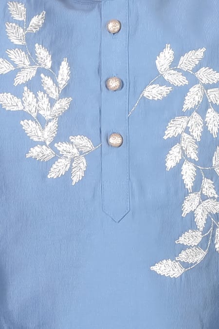 Buy_Lil Drama_Blue Viscose, Cotton Embroidery Floral Placement Kurta And Pant Set _Online_at_Aza_Fashions