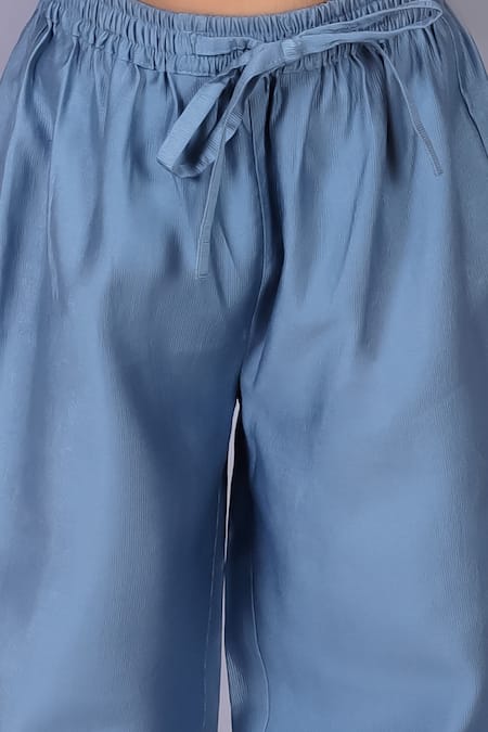 Shop_Lil Drama_Blue Viscose, Cotton Embroidery Floral Placement Kurta And Pant Set _Online_at_Aza_Fashions