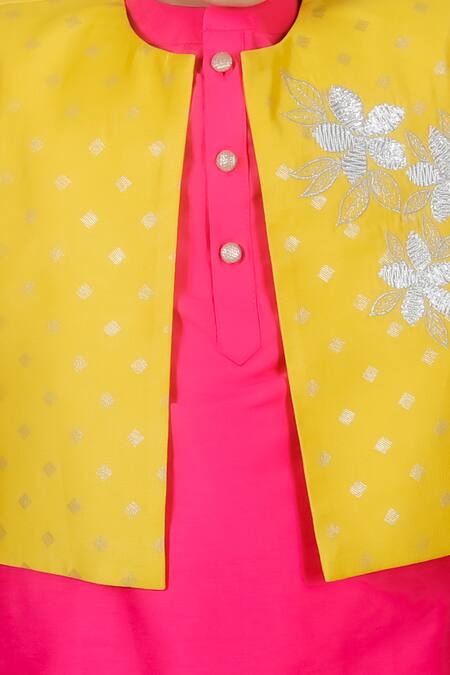 Buy_Lil Drama_Pink Polyester, Cotton, Gingham Embroidery Floral Jacket Pant Set _Online_at_Aza_Fashions