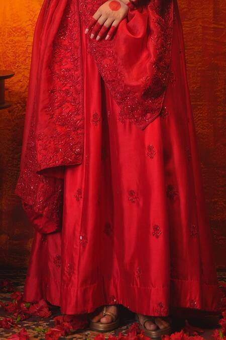 Buy Midushi Bajoria Red Silk, Chanderi, Organza Cut Work, Cutdana Embroidered Anarkali With Dupatta Online at Aza Fashions Buy_Midushi Bajoria_Red Silk, Chanderi, Organza Cut Work, Cutdana Embroidered Anarkali With Dupatta _Online_at_Aza_Fashions