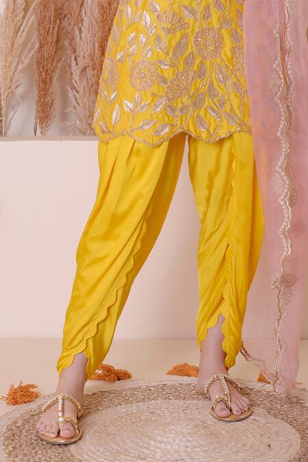 Buy_Surabhi Arya_Yellow Modal, Silk, Organza Embroidery, Floral Zari And Kurta Dhoti Pant Set 