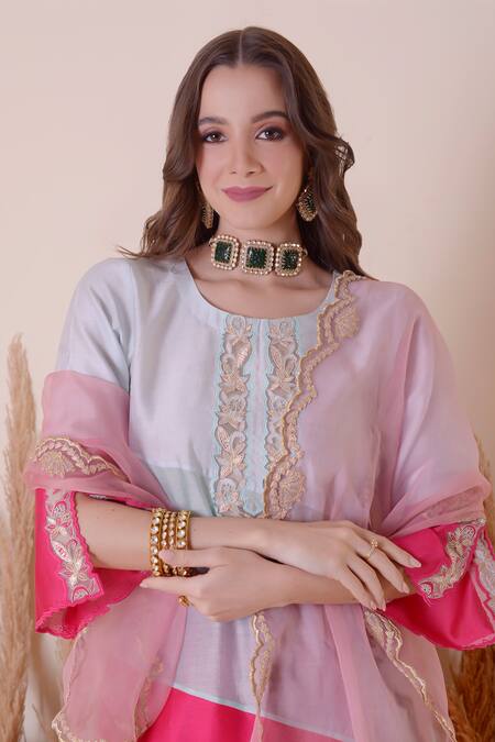 Surabhi Arya_Multi Color Modal, Chanderi Silk, Satin, Zari Cutwork Kurta Dhoti Pant Set _Online_at_Aza_Fashions