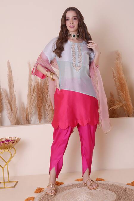 Buy_Surabhi Arya_Multi Color Modal, Chanderi Silk, Satin, Zari Cutwork Kurta Dhoti Pant Set _Online_at_Aza_Fashions