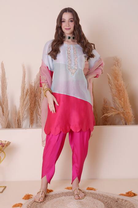 Shop_Surabhi Arya_Multi Color Modal, Chanderi Silk, Satin, Zari Cutwork Kurta Dhoti Pant Set _Online_at_Aza_Fashions